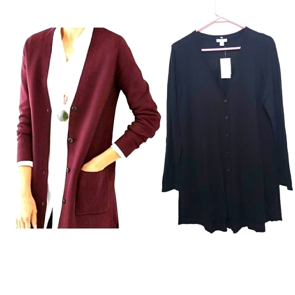 NWTJ.JILL Sheer Duster Lightweight Button Front Cardigan Sweater Navy Blue, Sz S